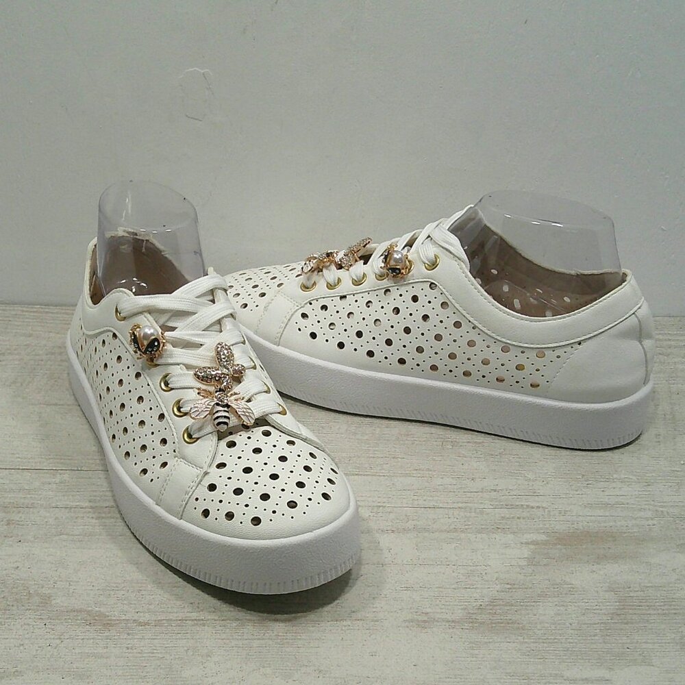 DV by Dolce Vita Jeweled Bee White Eyelet Lace up Sneakers Tennis Shoes - Picture 2 of 14